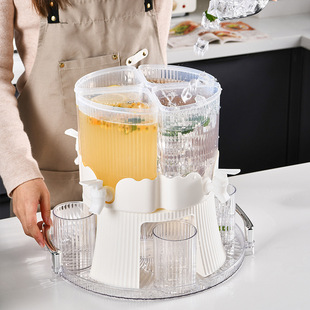 Rotatable Plastic Four-Compartment Bucket, Large-Capacity Beverage Bucket, Cold Water Kettle, Juice Jug with Faucet, Cold Water Kettle