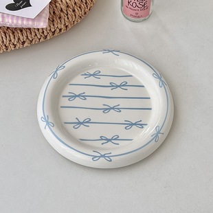 Han Feng Ins Girl's Heart Bow Tableware Doodle Plate Breakfast Dessert Cake Dish Plate Pagat Salah Plate