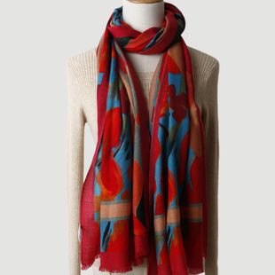 Digital Printed Wool Scarf Shawl Dual-purpose Multi-purpose Women's Spring Winter and Autumn Warm 80 Mercerized New Style