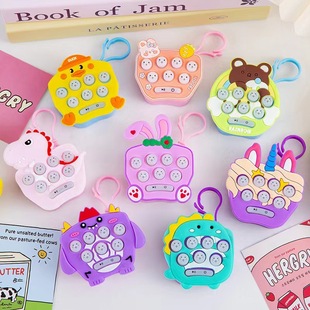 Handheld Hamster Cartoon Game Machine Press to Break Through the Pass Decompression Puzzle Fun Keychain Toy Cross-border