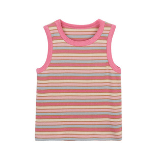 2024 girls Korean color strip vest striped suspenders summer retro children's rib needle vest a generation of hair