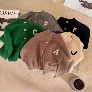 Sweater autumn and winter Maillard children's sweater new boys and girls solid color letter sweater cardigan coat -22022