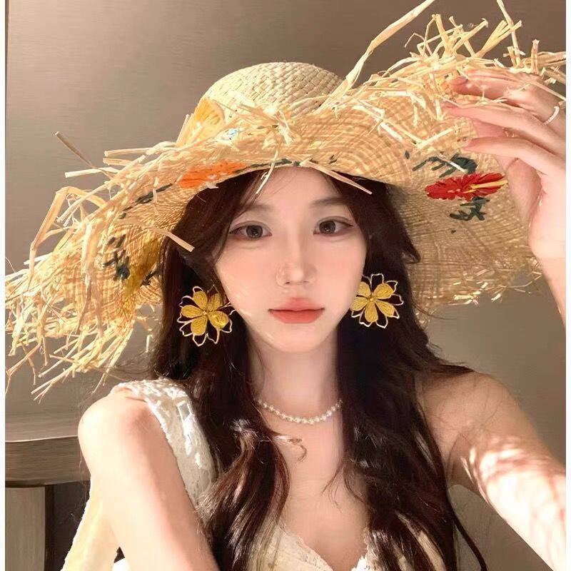 Vacation Island~Vacation-Style Handmade Woven Flower Earrings for Women, Unique and Exaggerated Large Earrings with a Seaside Vibe