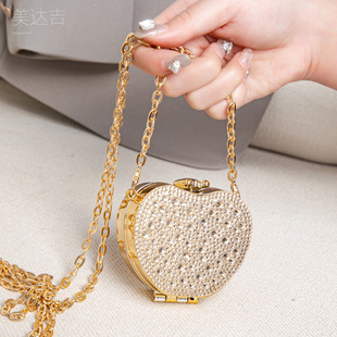 2024 Cross-border Mini Double-sided Diamond Acrylic Mirror Small Bag Fashionable All-match Crosbody Accessories Trendy Makeup