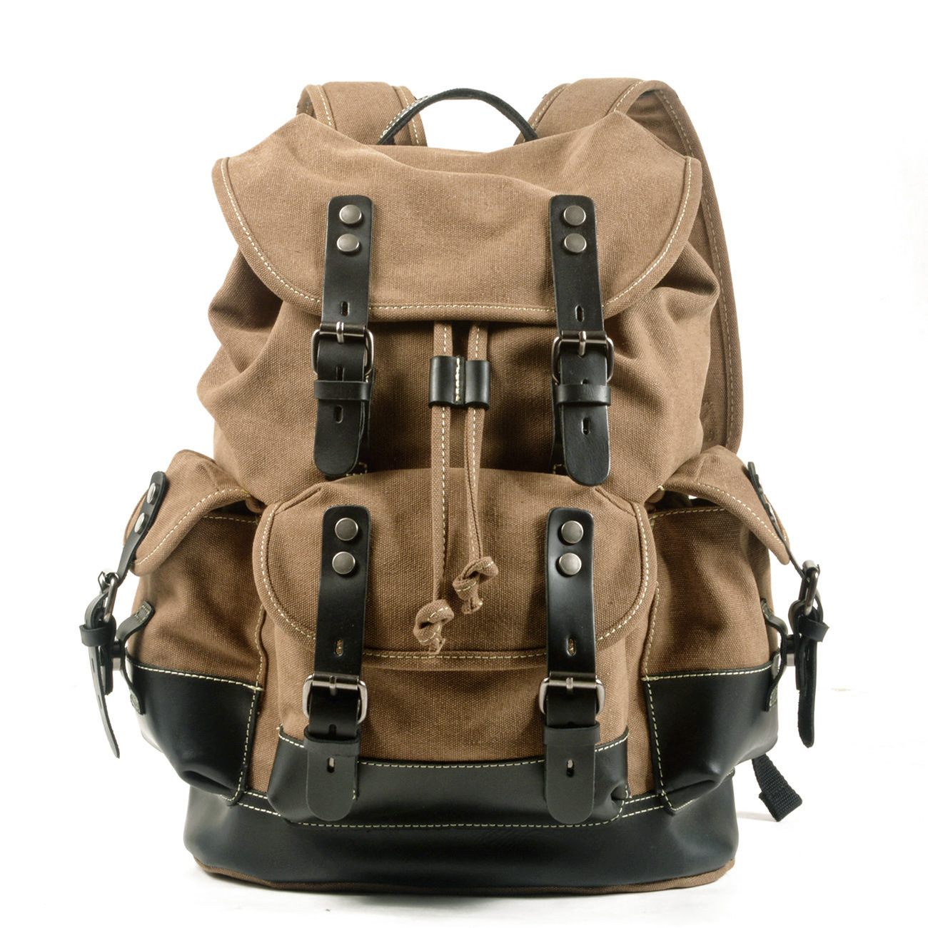 Outdoor backpack, genuine leather, large capacity, hiking backpack, canvas casual European and American style travel backpack, student schoolbag, men's.