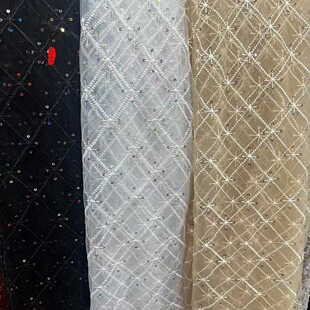in stock rhombic checkered cross multi-color beaded embroidered mesh fabric wedding dress children's wear dress fabric