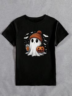 Foreign Trade Round Neck Short Sleeve Halloween Pumpkin Printed Loose Casual Top AliExpress T-Shirt Cross Border