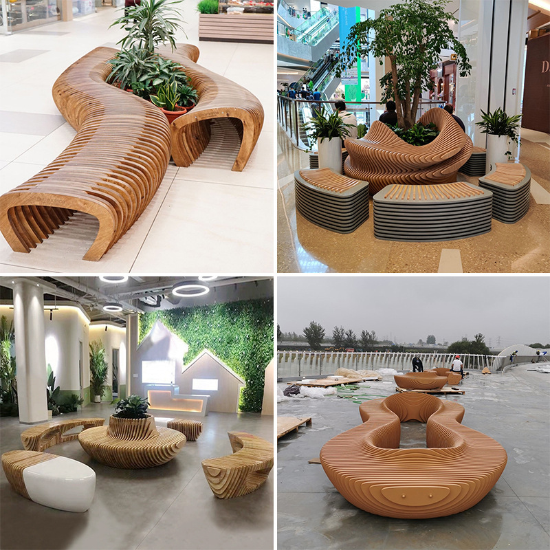 Creative Mall Display Solid Wood Slice Chair Modern Minimalist Public Irregular Long Bench Landscape Leisure Public Chair
