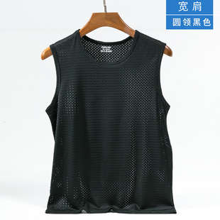 Ice Silk Mesh Vest Men's Summer Hollow Mesh Men's Sweatshirt Fitness Sports Thin Large Size Sleeveless T-shirt Trendy