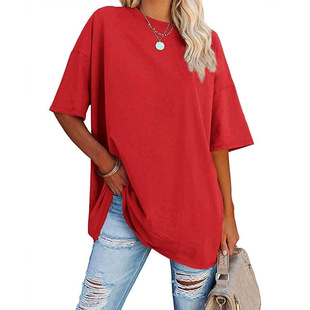 European and American Cross-border Women's T-shirt Amazon Foreign Trade New Color Loose Shoulder Sleeve Round Neck Short Sleeve Top