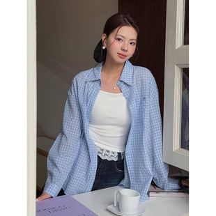 [Song Ming] retro plaid shirt women's 2525 spring new commuter loose long sleeve sunscreen top N861B