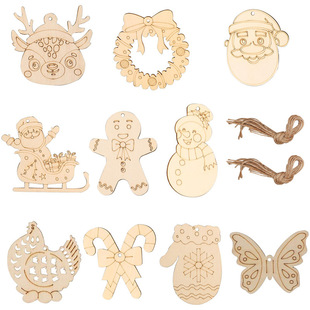 Cross-border Wooden Christmas Hanging Tag Small Wooden Sign Carving Pendant Craft Jewelry Gift Cut Out Processing Laser