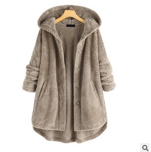 New Product (7-color in stock) Cross-border plus size Women's Winter Hooded Long plus size Double-sided Fleece Sweater Jacket for Women