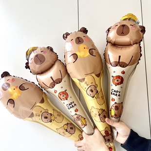 Capibala Balloon Hand-held Stick Fugu Strike Stick Cute Capybara Aluminum Film Balloon Stand Night Market Birthday Hand Stick