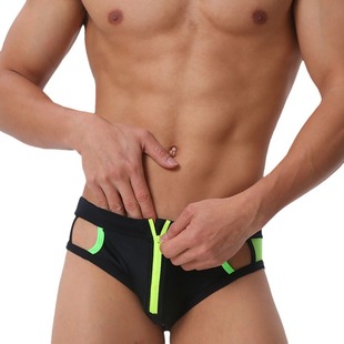 UXH New Men's European and American Hollow Front Zipper Triangle Swimming Trunks Fashion Sexy Mesh Hollow Swimming Triangle