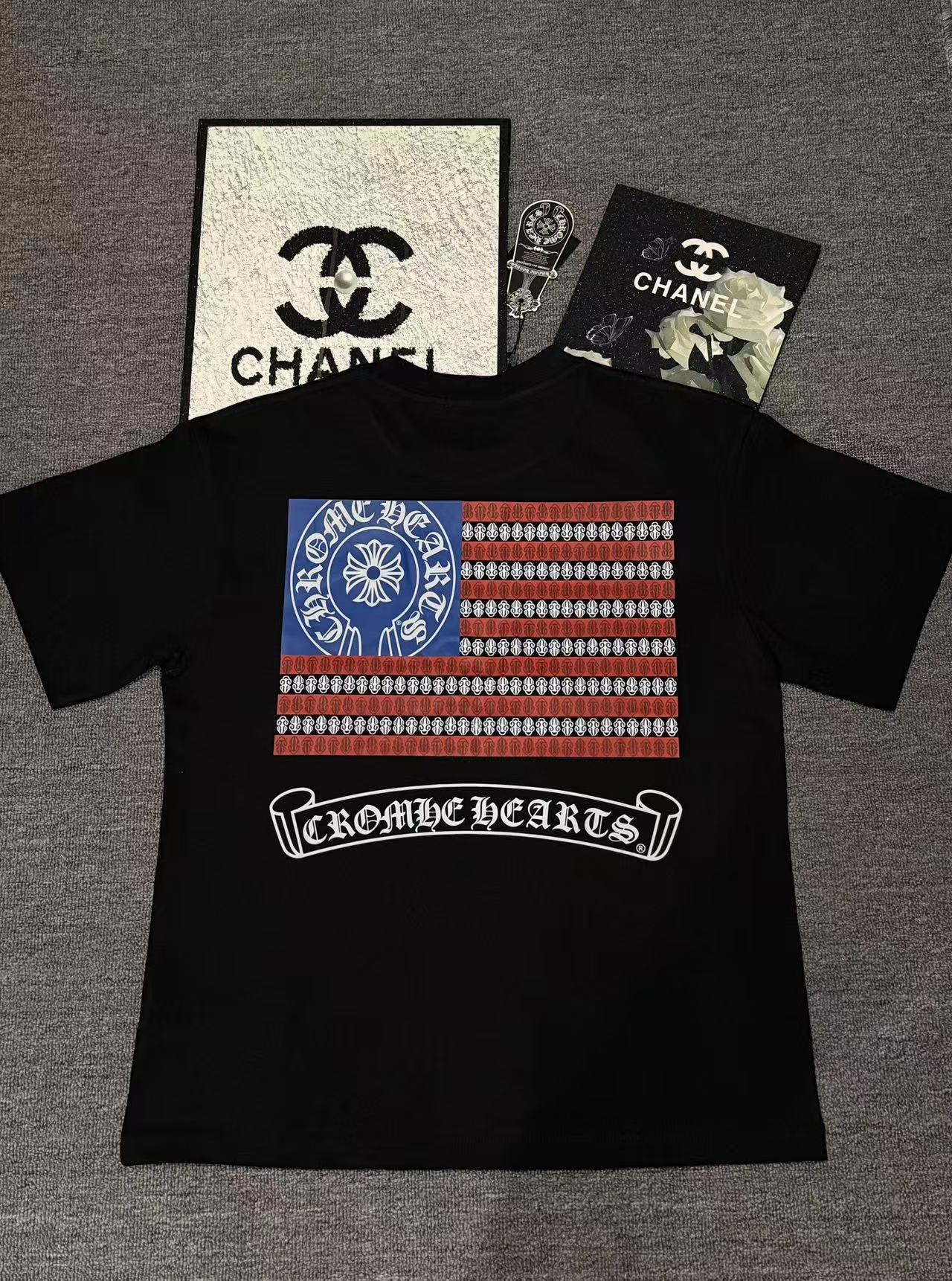 Ss26 New In-Stock High-Version Ch Chrome Horseshoe Print Short-Sleeve T-Shirt for Men and Women, Summer Top, Cross-Border