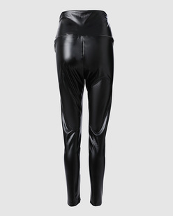 2022 European and American Spot Goods Spot Black High Waist Tight PU Small Leg Pants