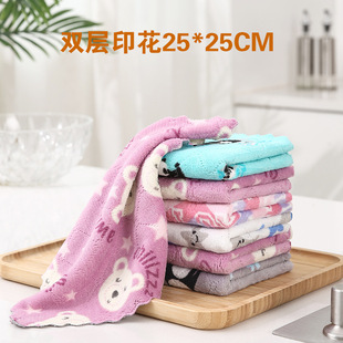 Printed coral fleece cleaning dishwashing towel absorbs water to remove oil stains and clean household cleaning dishcloth