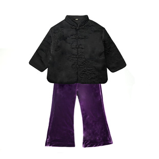 Children's clothing girls' long-sleeved tang suit 2023 autumn and winter new baby placket cotton-padded clothes children's embroidered quilted top