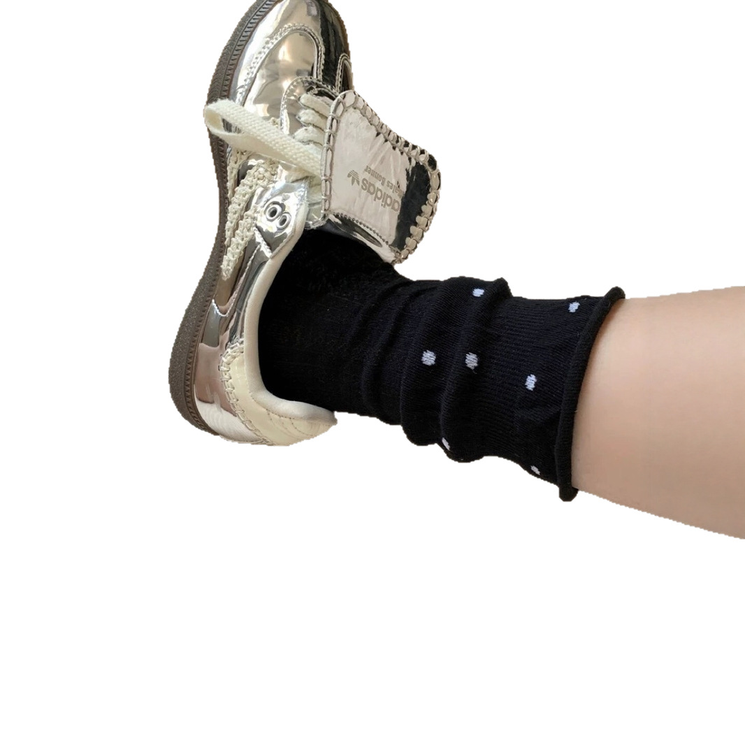 Ballet Style Pile Socks for Women Summer Thin Polka Dot Mid-Calf Socks Mesh Breathable Summer Curled Hollow Gray Stockings