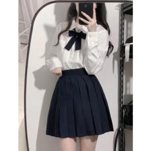 Jk Uniform Long Short-sleeved Shirt Women's College Organ Pleated Solid Color Top Shirt Students Japanese Basic Skirt Suit
