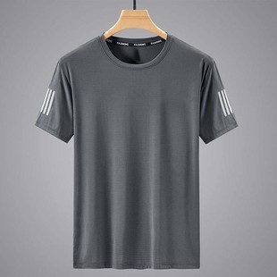 Ice Silk Mesh Short Sleeve Men's Summer Solid Color Round Neck Top Suit Speed Sports Simple Ice Sense T-Shirt Men's Daily