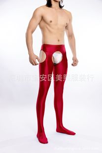 Men's and women's same shiny silky four-sided hollow-out leggings open-end sexy underwear sexy plus size 7065