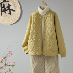 Winter New Vintage Round Neck Loose Cotton Warm Cotton Clothes Women's Casual Loose Single-breasted Slim-fit Short Coat