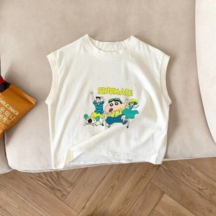 100 Cotton Boys and Girls Cotton Summer Children's Baby Cartoon Sleeveless Printed T-Shirt Children's Thin Top Vest