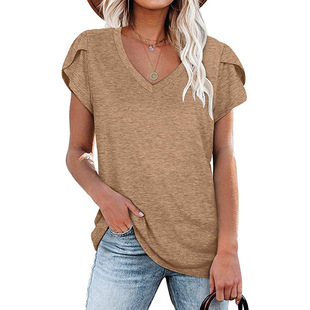 Summer 2024 casual V-neck loose short-sleeved shirt cross-border European and American Amazon printed T-shirt women's T-shirt