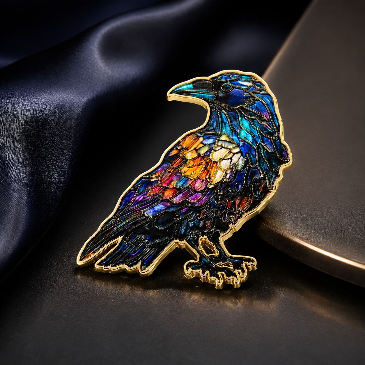 Symphony of Colors Raven Brooch Retro Gothic Style Raven Metal Badge Niche Dark Animal Clothing Accessories