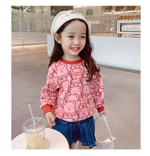 Children's clothing girls' bear sweater 2023 Korean style casual pullover spring baby cute long sleeve cartoon round neck top