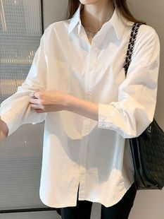Polo Collar Long-sleeved White Shirt Women's Autumn New Korean Style Loose All-match Casual Elegant Cardigan Uniform Top