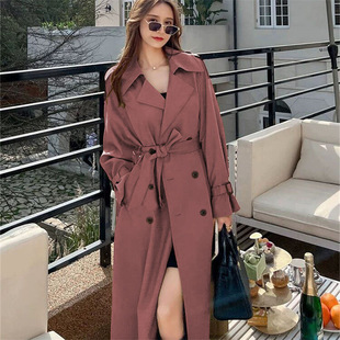 Windbreaker Women's Mid-length 2025 Spring and Autumn New Korean Style plus size Small Popular British Style Coat Over-the-knee Coat