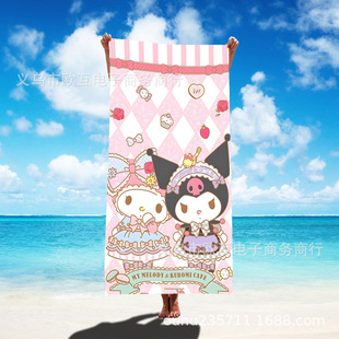 TEMU Cute Cartoon Hello Kitty Beach Towel Sanrio Cinnamon Dog Black Rice Beach Bath Towel Kulomi