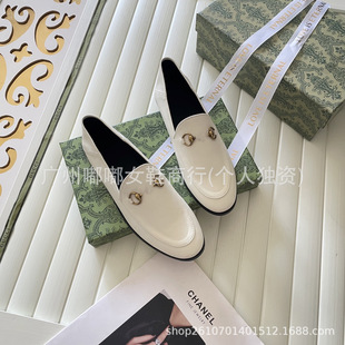 G Family Horse Buckle Loafers Women's Flat Mueller Shoes Heel Slip-on Two-Wear Shallow Mouth Shoes British Leather Shoes