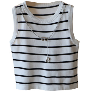 [Bizheng] 2024 Summer New Striped Camisole Women's Knitted Short Outer Wear Inner Slim Fit Jacket 1170