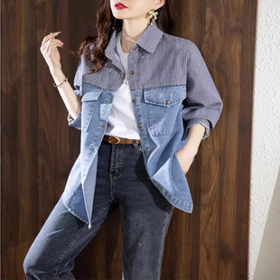 Denim short coat women's spring and autumn and winter 2024 postage a temperament foreign style small trench coat top