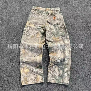 2024 Summer Washed New Camo Pants Branch Men's American Style Old Wide Leg Loose Straight Denim Pants