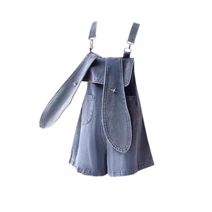 Rabbit Ear Strap Jeans Women's Spring and Summer 2024 New Style Dopamine Wear Sweet Cool Wide Leg A Short Pants