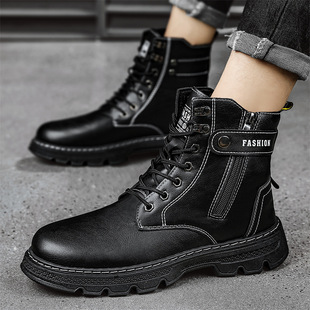 Martin boots men's shoes autumn high-top British style retro side zipper platform tooling boots outdoor desert combat boots