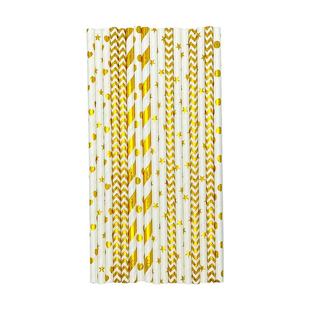 100 Stamping Paper Straw suit Gold Bars Gold Wave Stamping Five-pointed Star Love Milk Tea Beverage Paper Straw Batch