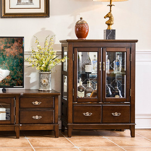 Simple new American style solid wood walnut with drawer display decorative cabinet light luxury multi-functional single and double door wine cabinet 03