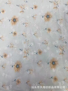 Factory direct approval of new in stock chiffon sunflower printing hollow embroidery small fresh dress women's clothing fabric