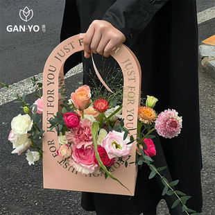 Hong Kong and Hot Stamping English Satchel Flower Box Flower Bouquet Packaging Box Floral Flower Shop Flower Arrangement Flower Box DIY Materials