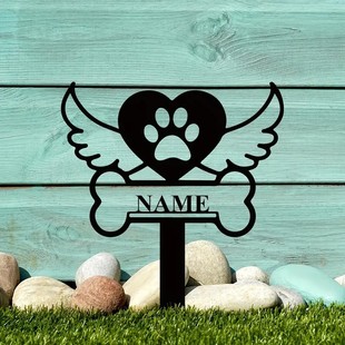 Cross-border Hot Selling Garden Decoration Angel Wings Metal Pet Memorial Tombstone Iron Art Craft Floor Decoration