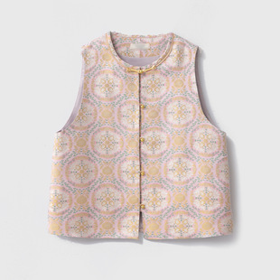 Silk Song Jin New Chinese Vest 100 Mulberry Silk Goldfish Play Lotus Powder National Style Loose Round Neck Top New