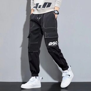 Cross-border pocket overalls spring 2024 new men's casual pants trendy pocket toe pants men's trousers