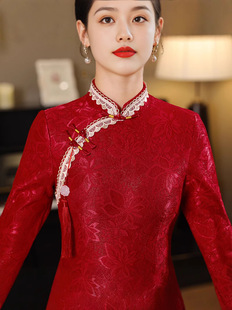 Mid-length Lace fleece-lined Thickened Mother's Cheongsam Bride Toast Young Improved Cheongsam Winter Clearance Special Offer