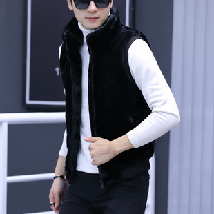 Stand Collar plush vest men's Korean-style trendy handsome coat plus size faux mink velvet waistcoat couple warm hooded vest